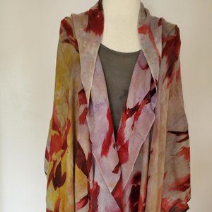 NEW large merino wool Cashmere scarf Wrap cape tiedye XL red black yellow orange
